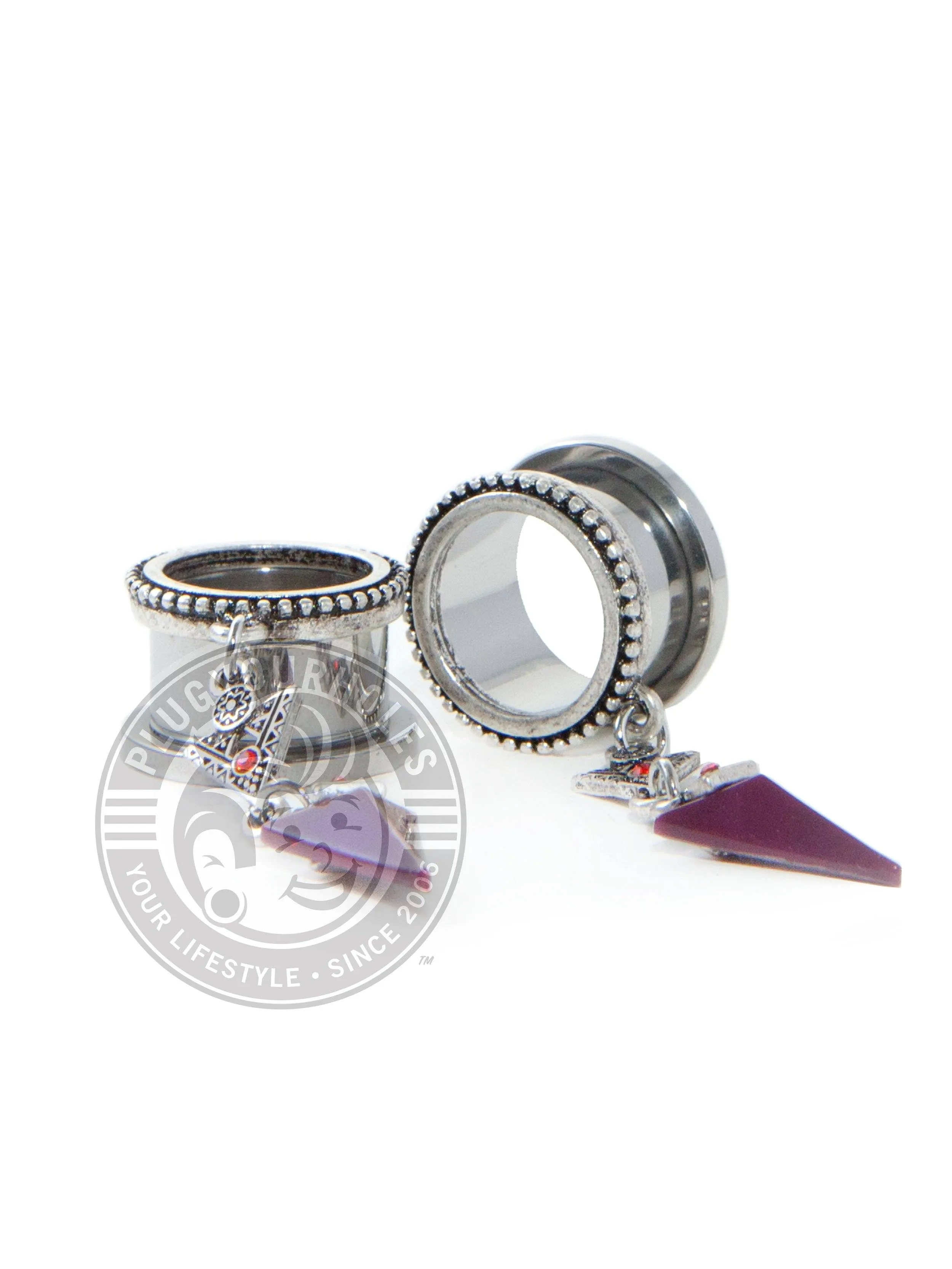Garnet Arrow Dangle Beaded Threaded Steel Tunnels
