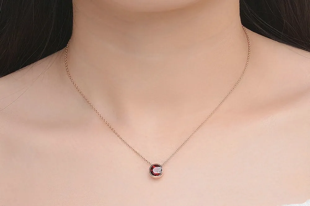 Garnet Necklace, January Birthstone Necklace, Red Garnet Necklace, Rose Gold Garnet Necklace, Gift for Her, Red Gemstone Girlfriend Gift