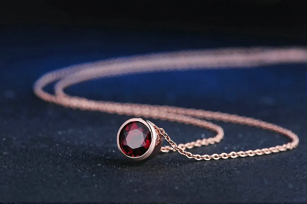 Garnet Necklace, January Birthstone Necklace, Red Garnet Necklace, Rose Gold Garnet Necklace, Gift for Her, Red Gemstone Girlfriend Gift