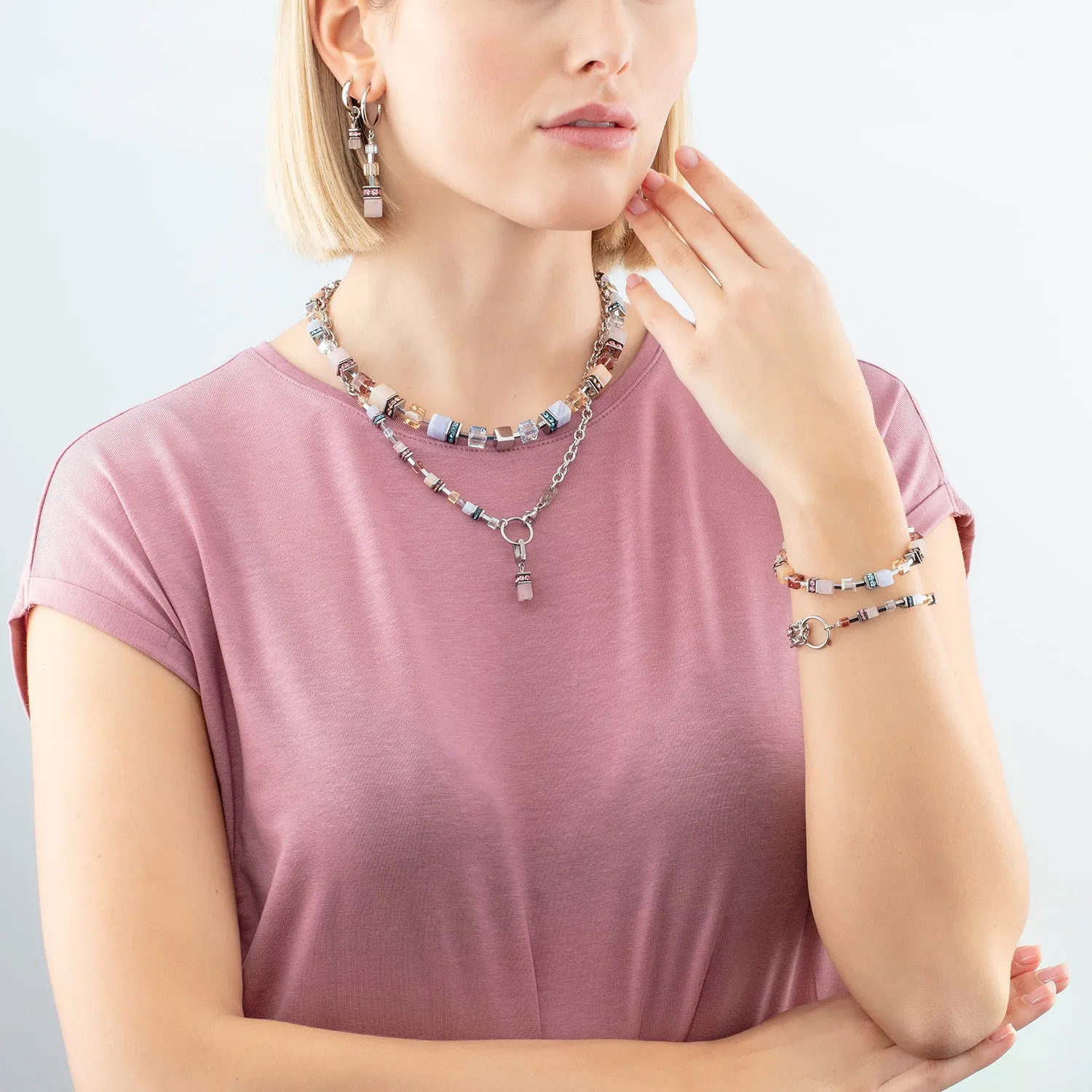 GeoCUBE® Precious Statement necklace silver-pastel
