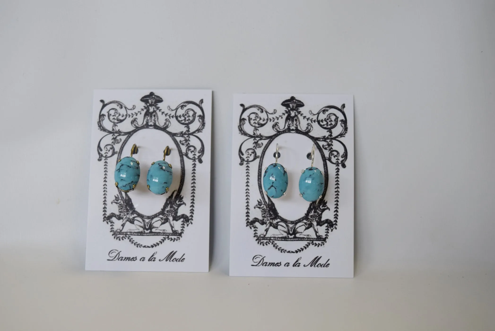 Glass Turquoise Earrings - Medium Oval