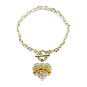 Gold Alabama State University [NCAA] Pave Heart Charm Toggle Bracelet
