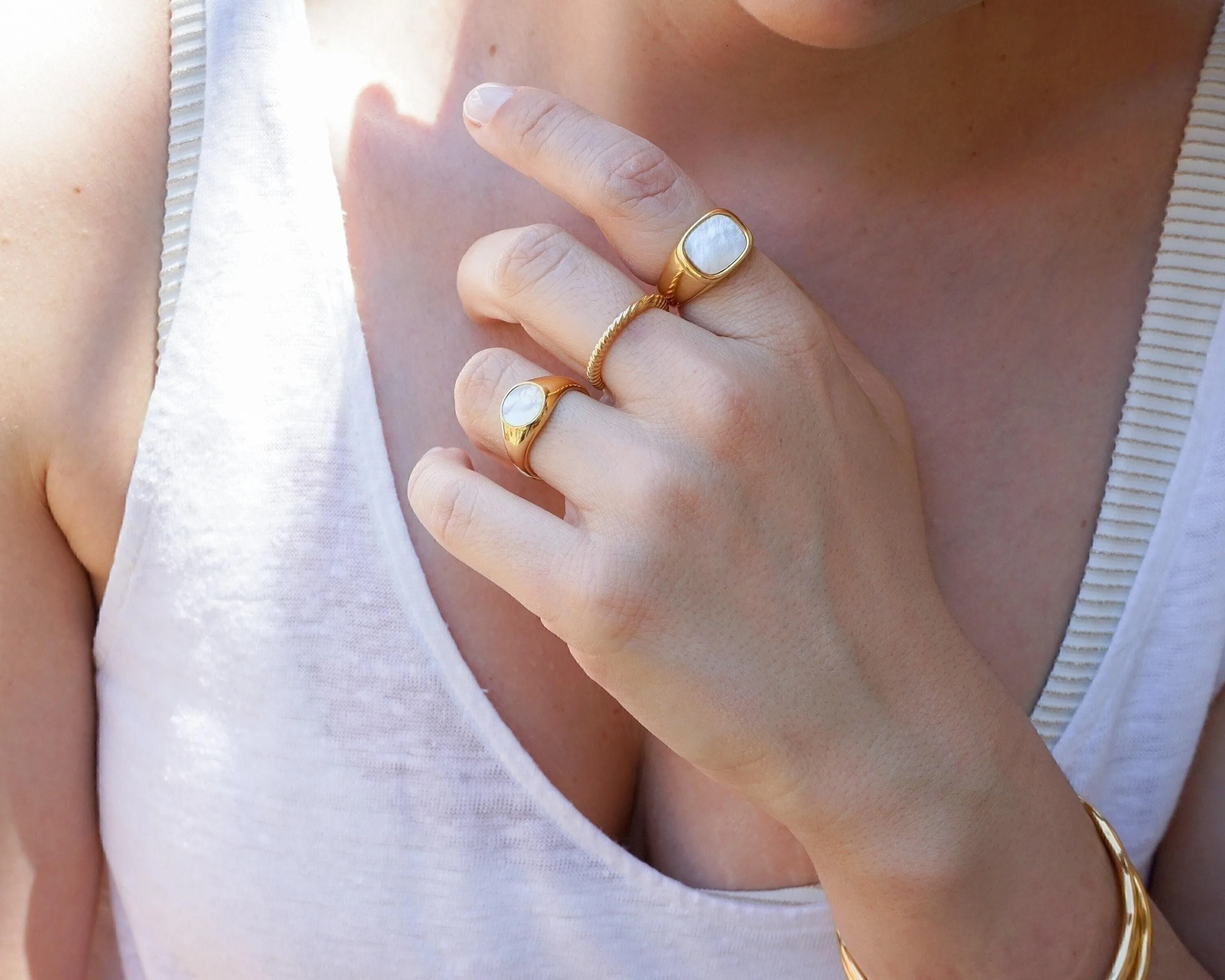 Gold and White Seashell Ring