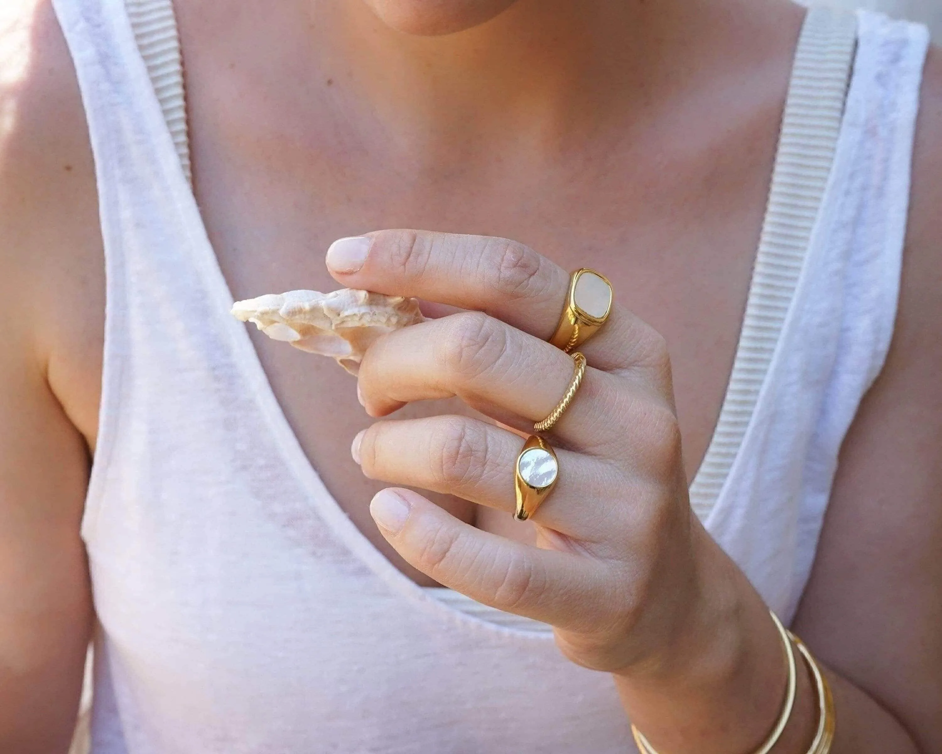 Gold and White Seashell Ring