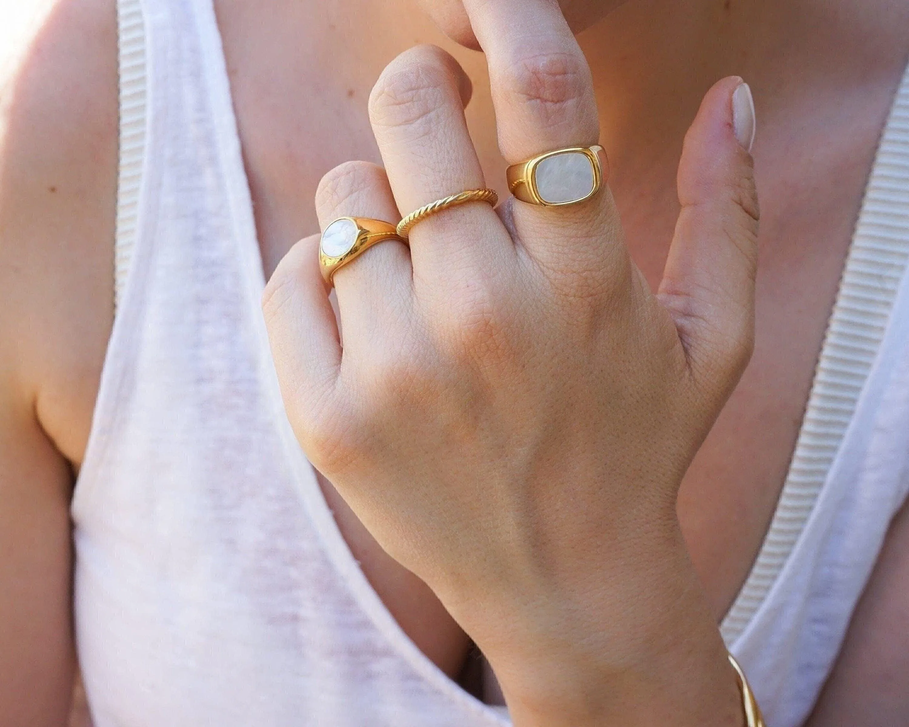 Gold and White Seashell Ring
