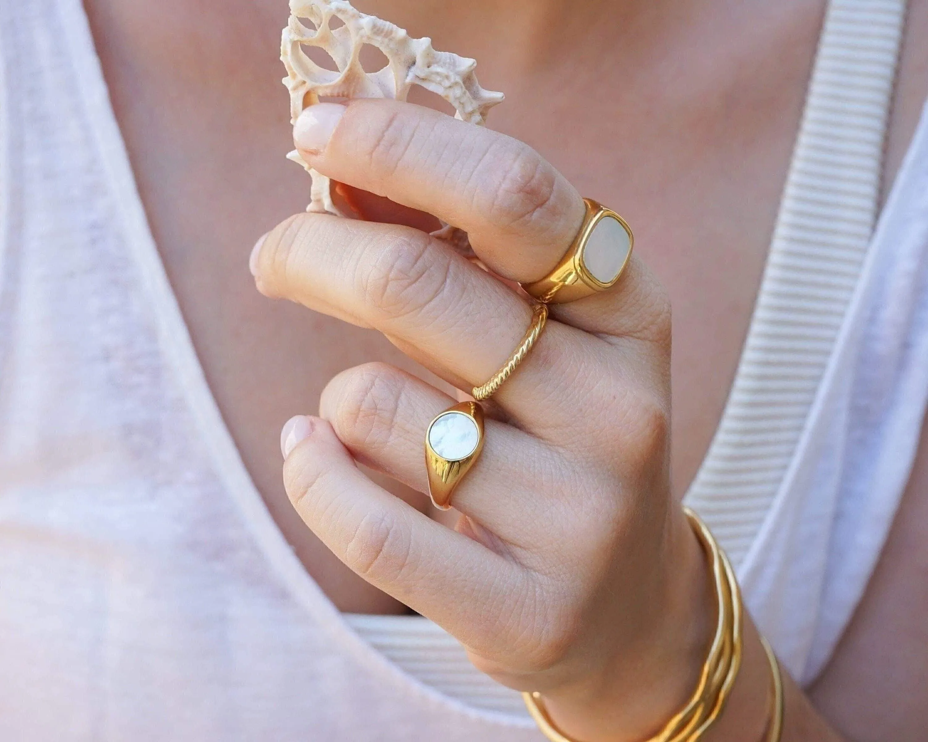 Gold and White Seashell Ring