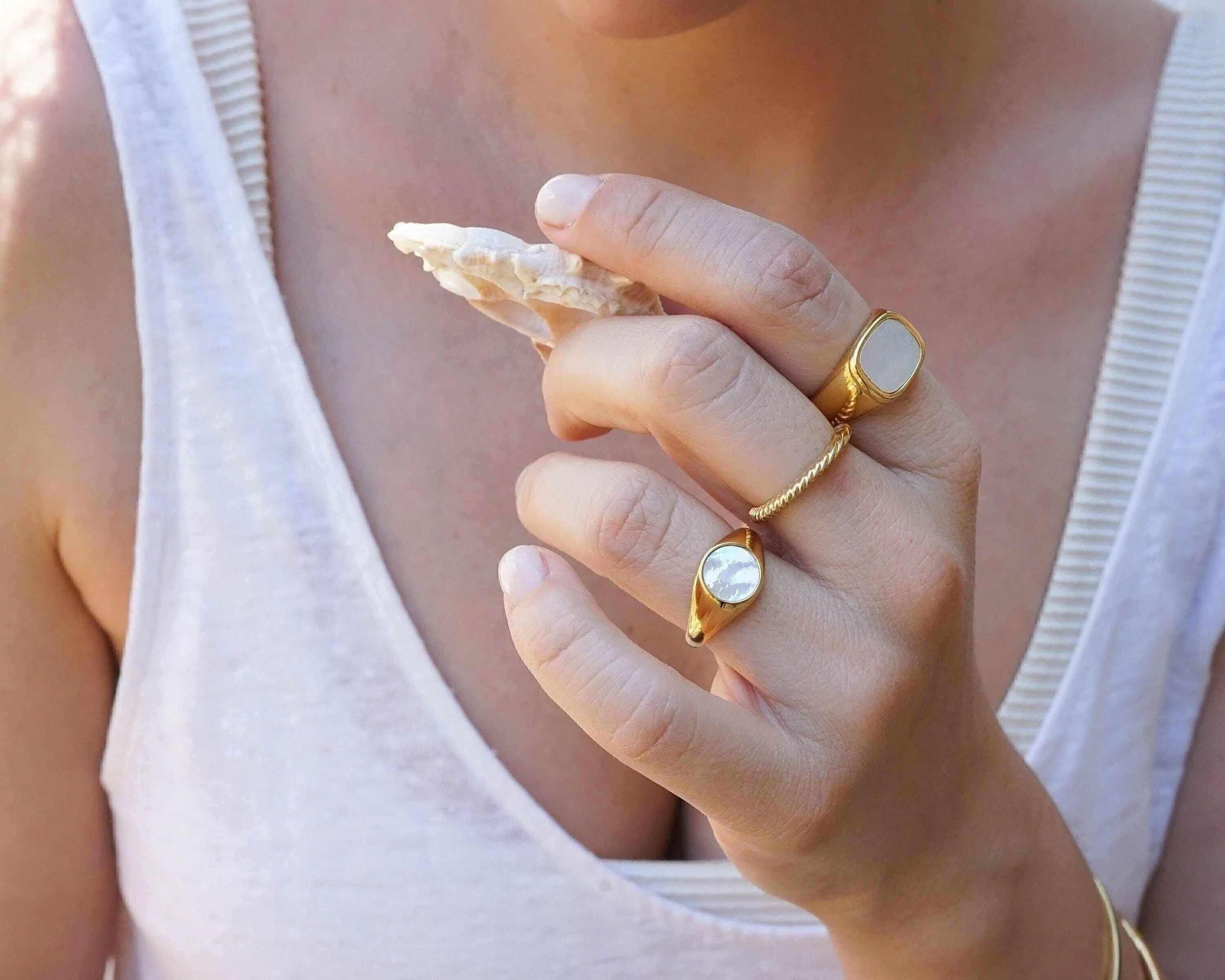 Gold and White Seashell Ring