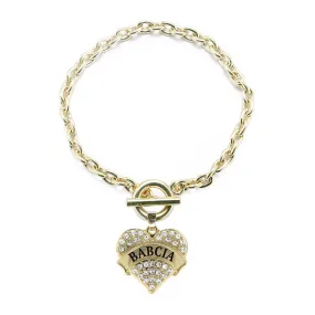 Gold Babcia Pave Heart Charm Toggle Bracelet