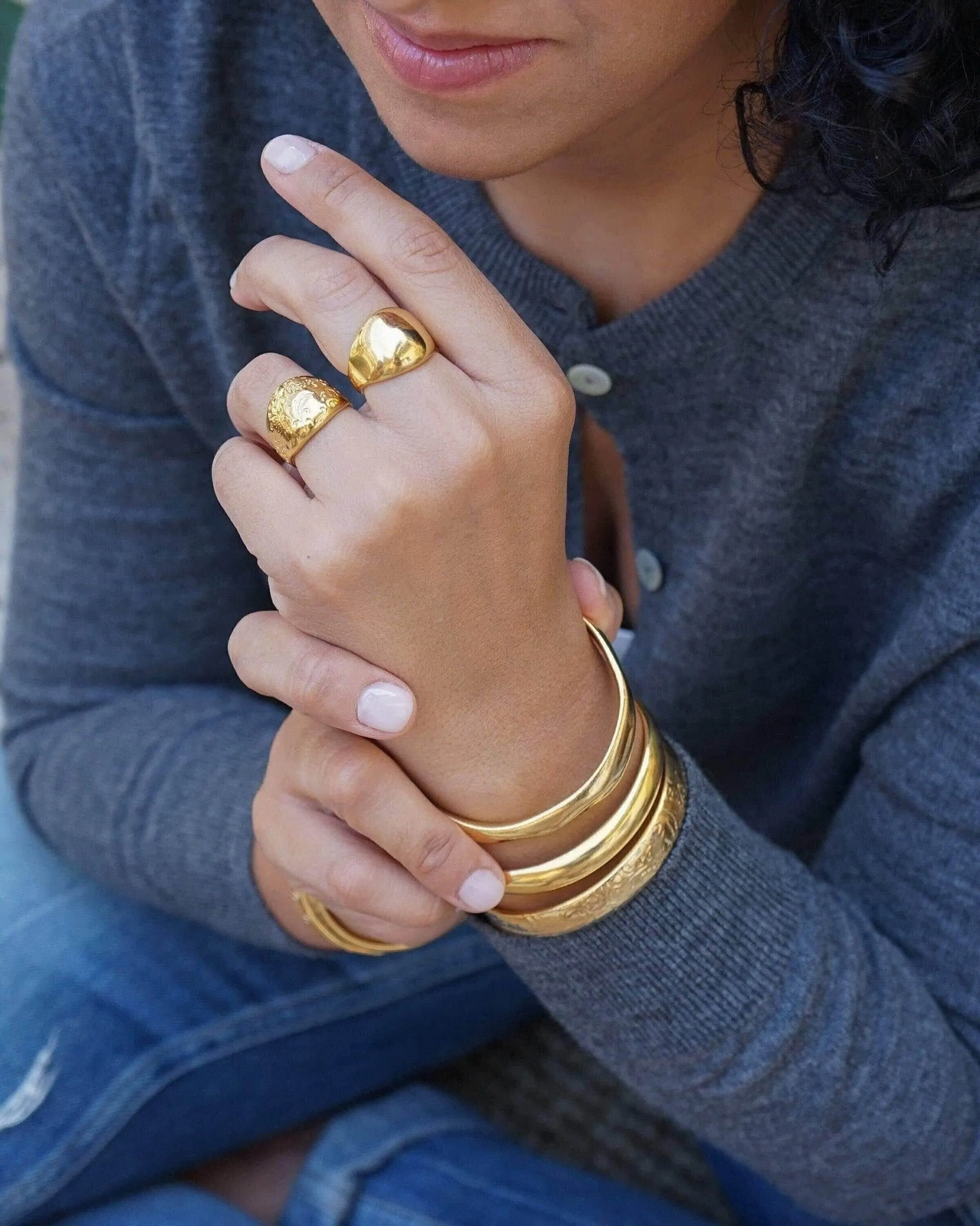 Gold Bold Floral / Sade Dome Ring