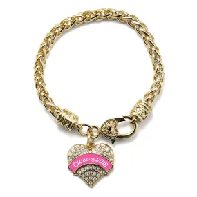 Gold Class of 2018 - Pink Pave Heart Charm Braided Bracelet