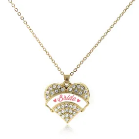 Gold Coral Bride Pave Heart Charm Classic Necklace