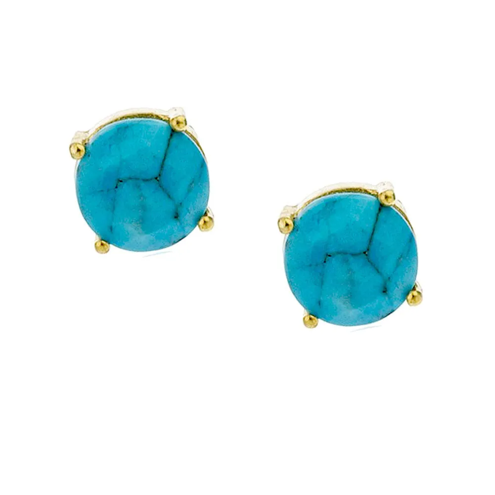 Gold-Dipped Round Turquoise Enamel Stud Earrings