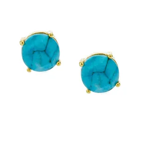 Gold-Dipped Round Turquoise Enamel Stud Earrings