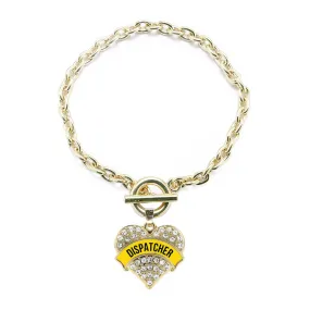 Gold Dispatcher Pave Heart Charm Toggle Bracelet
