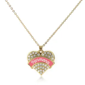 Gold Hermana - Coral Pave Heart Charm Classic Necklace