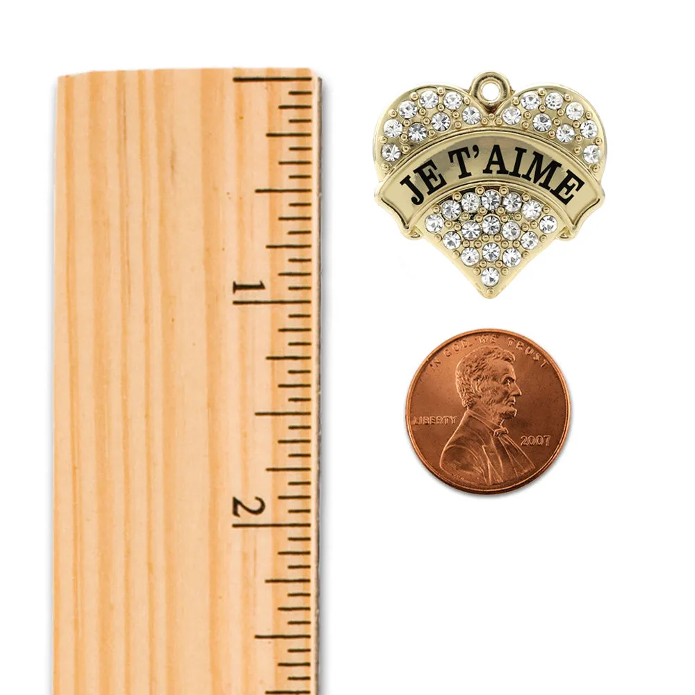 Gold Je T'aime Pave Heart Charm Toggle Bracelet