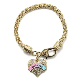 Gold Light Blue & Light Pink Ribbon Survivor Pave Heart Charm Braided Bracelet