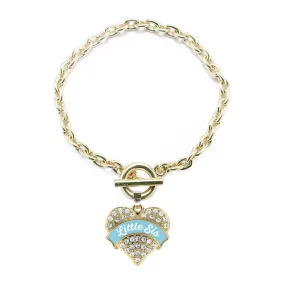 Gold Light Blue Little Sister Pave Heart Charm Toggle Bracelet