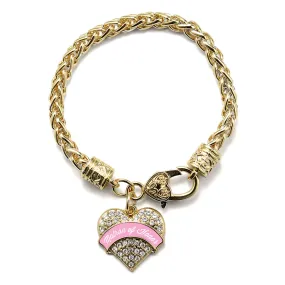 Gold Light Pink Matron of Honor Pave Heart Charm Braided Bracelet