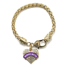 Gold Memories Matter Alzheimer's Awareness Pave Heart Charm Braided Bracelet
