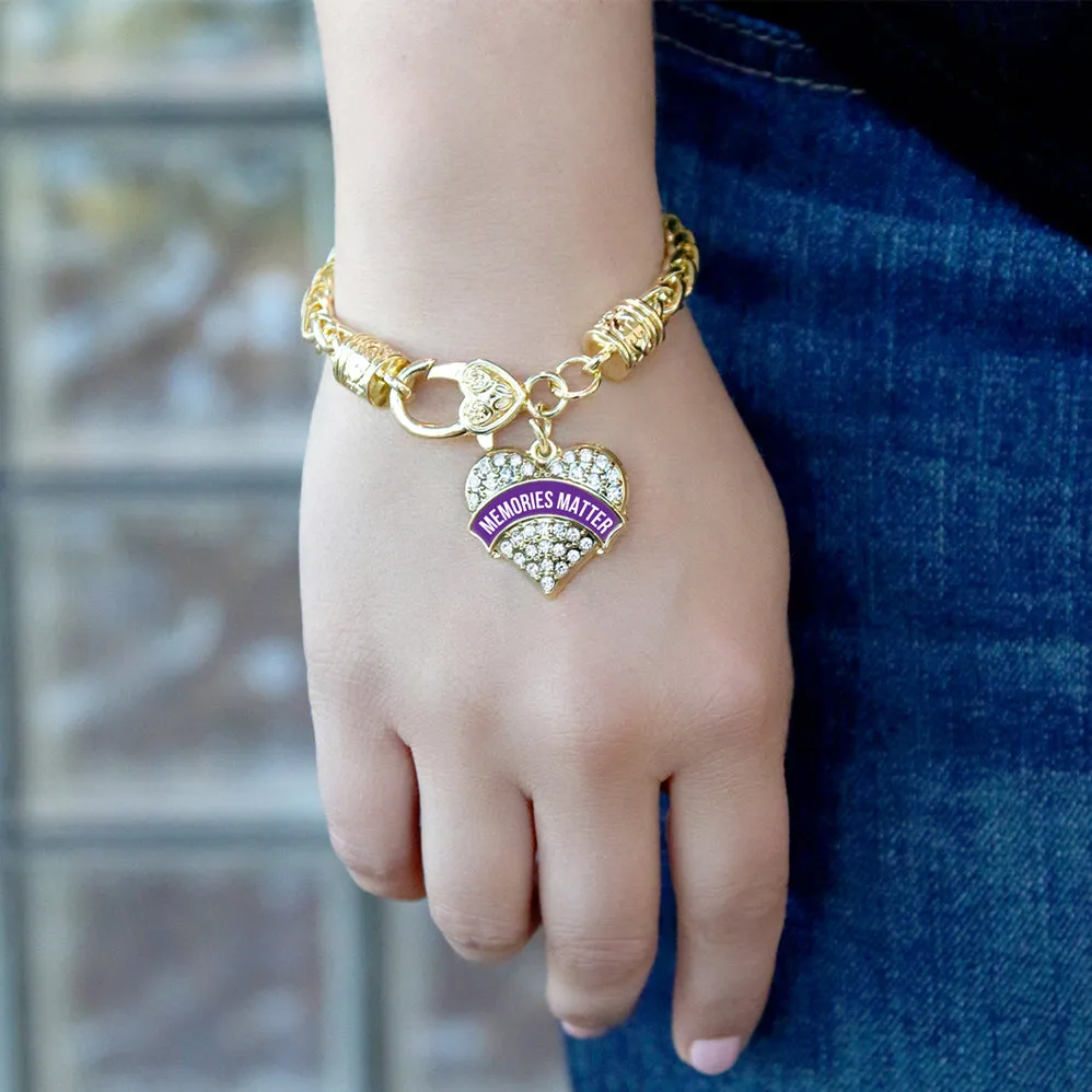 Gold Memories Matter Alzheimer's Awareness Pave Heart Charm Braided Bracelet