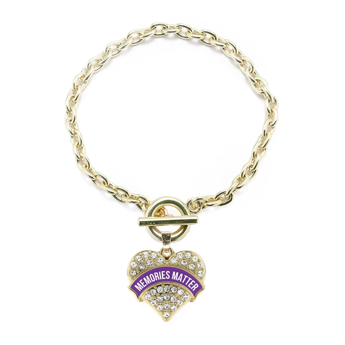 Gold Memories Matter Alzheimer's Awareness Pave Heart Charm Toggle Bracelet