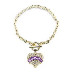 Gold Memories Matter Alzheimer's Awareness Pave Heart Charm Toggle Bracelet