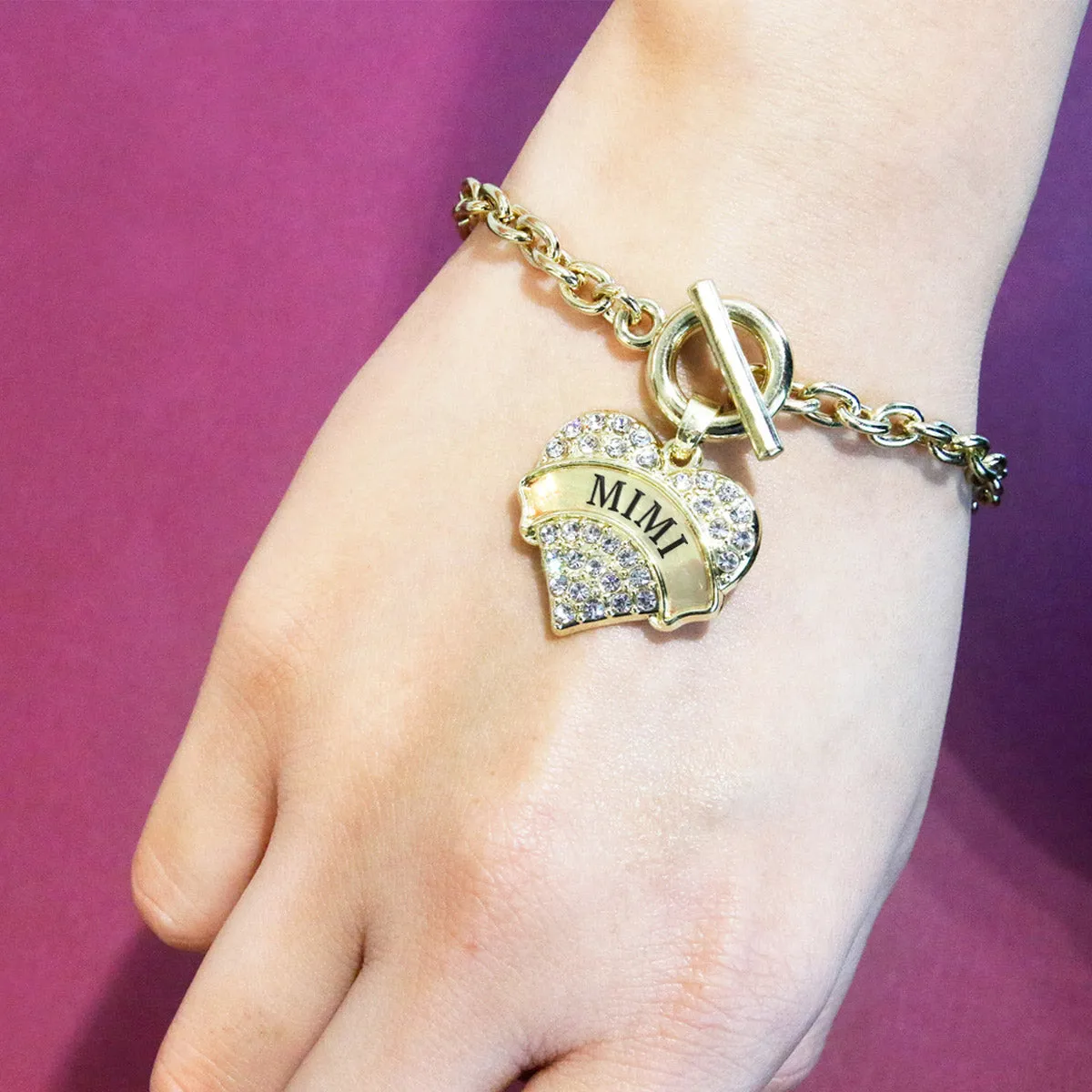 Gold Mimi Pave Heart Charm Toggle Bracelet