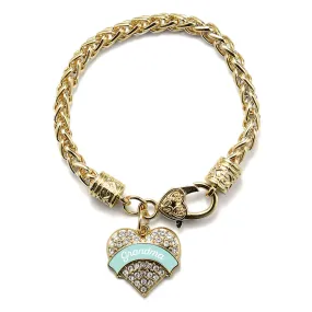 Gold Mint Grandma Pave Heart Charm Braided Bracelet
