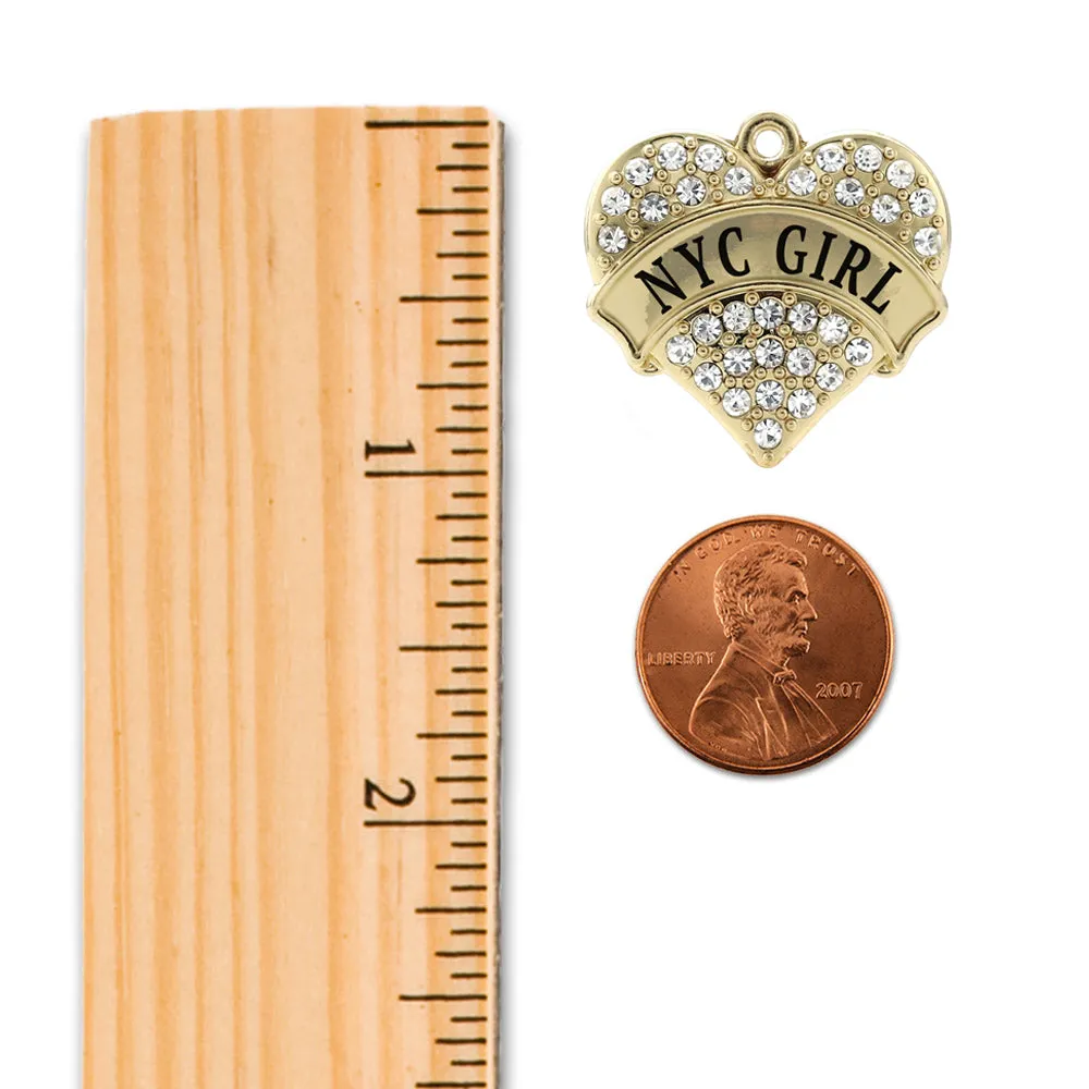 Gold NYC Girl Pave Heart Charm Toggle Bracelet