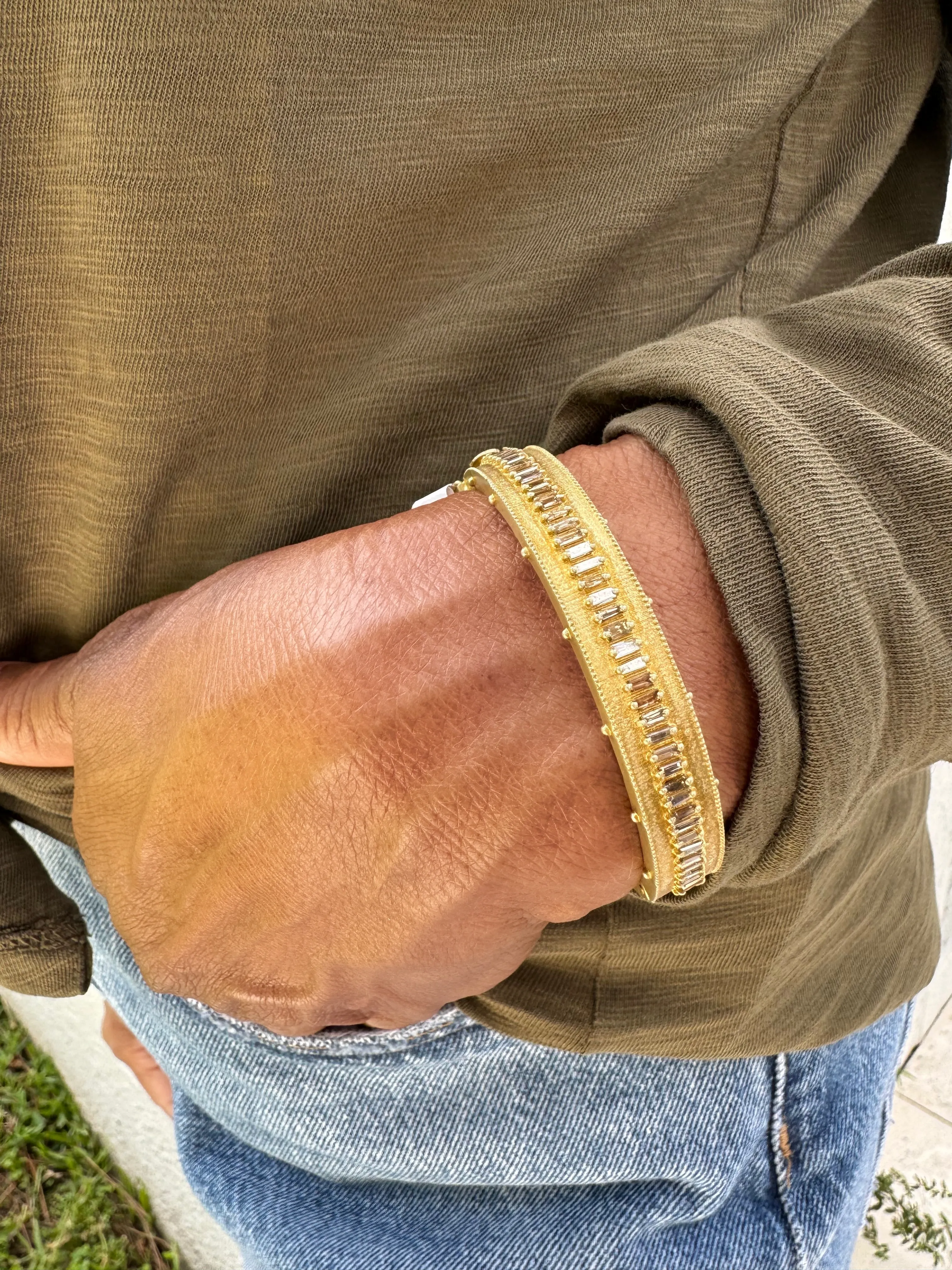 Gold Plated Finish Bracelet - Rose Cut Baguette Diamonds