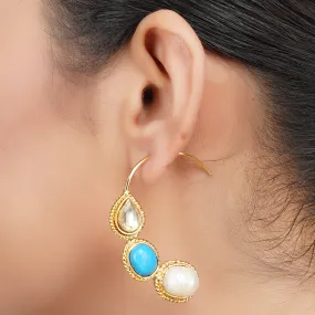 Gold Plated Panaash Kundan Turquoise C-Hoop Earrings