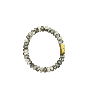 Gold Rectangle Artisan Tube Grey Spot Jasper Rondelle 8mm
