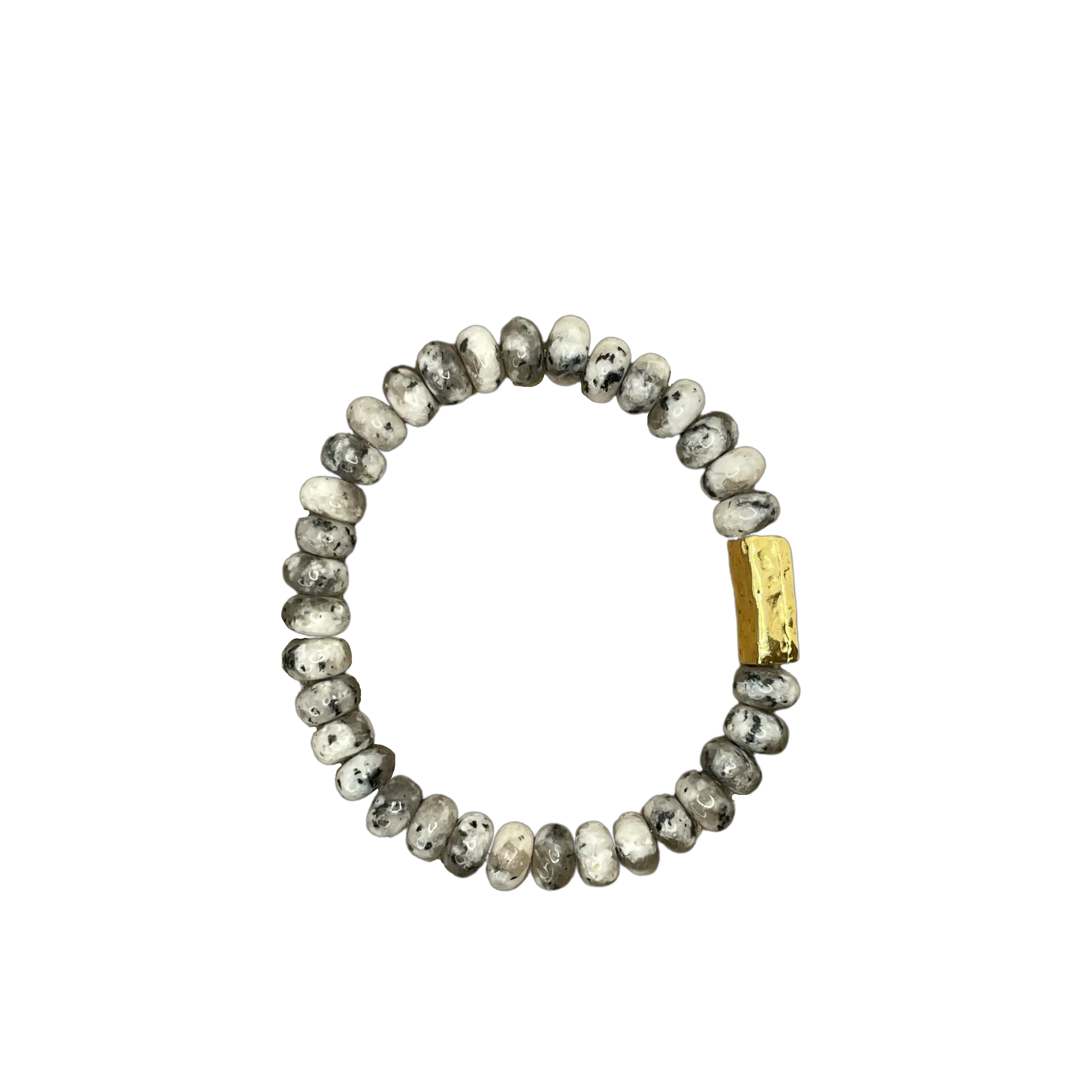 Gold Rectangle Artisan Tube Grey Spot Jasper Rondelle 8mm
