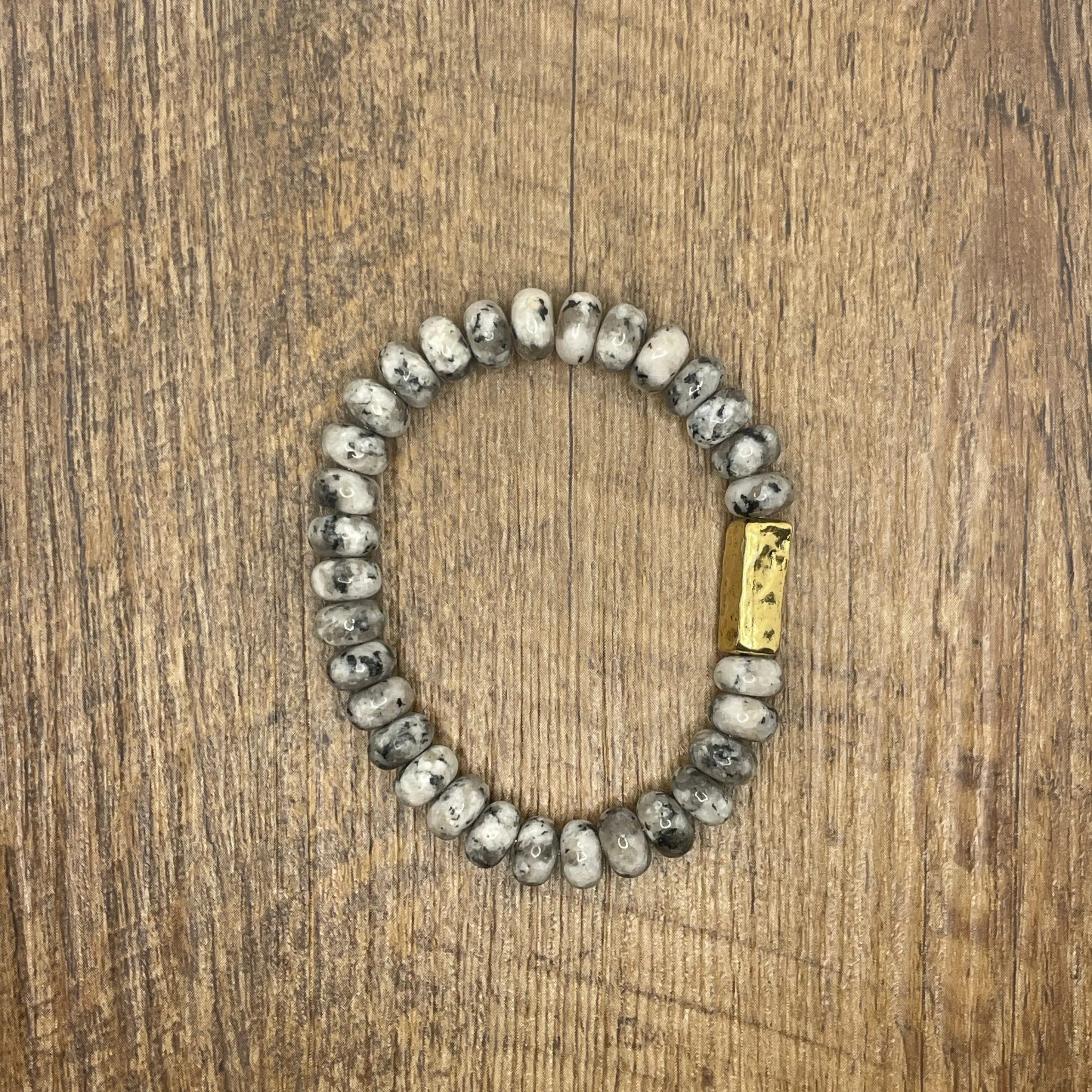 Gold Rectangle Artisan Tube Grey Spot Jasper Rondelle 8mm