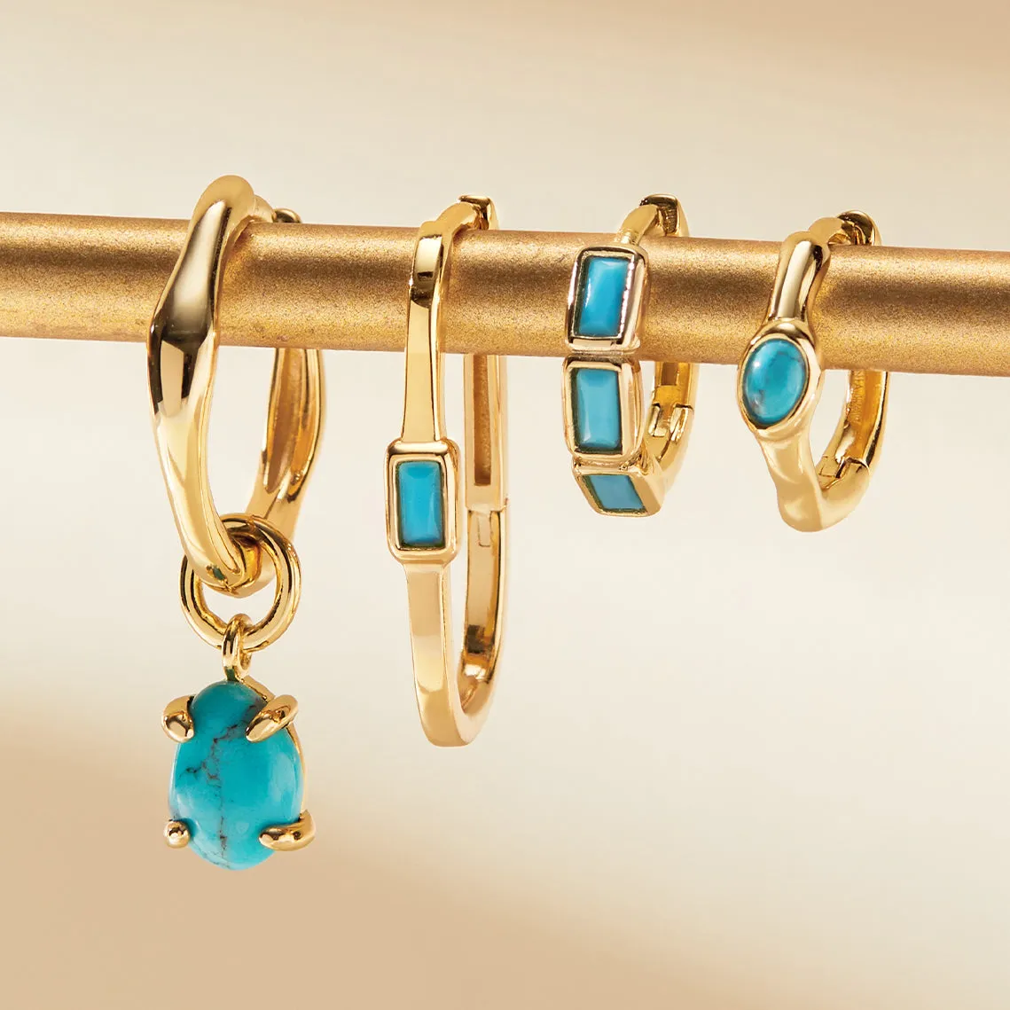 Gold Turquoise Wave Huggie Hoop Earrings