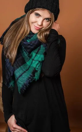 Green & Navy Plaid Blanket Scarf - Final Sale
