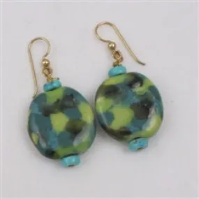 Green and Turquoise Fair Trade Kazuri Earrings Fair Trade Beads
