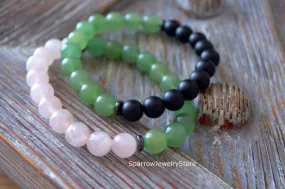 Green aventurine stretch bracelet Adjustable rose quartz bracelets Protection success love talisman Summer jewelry Energy balance bracelets