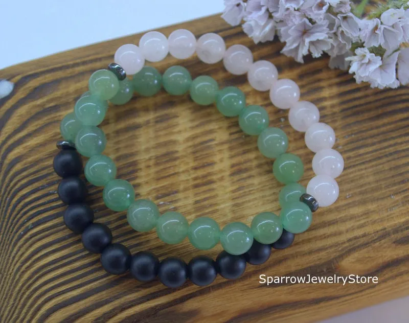 Green aventurine stretch bracelet Adjustable rose quartz bracelets Protection success love talisman Summer jewelry Energy balance bracelets