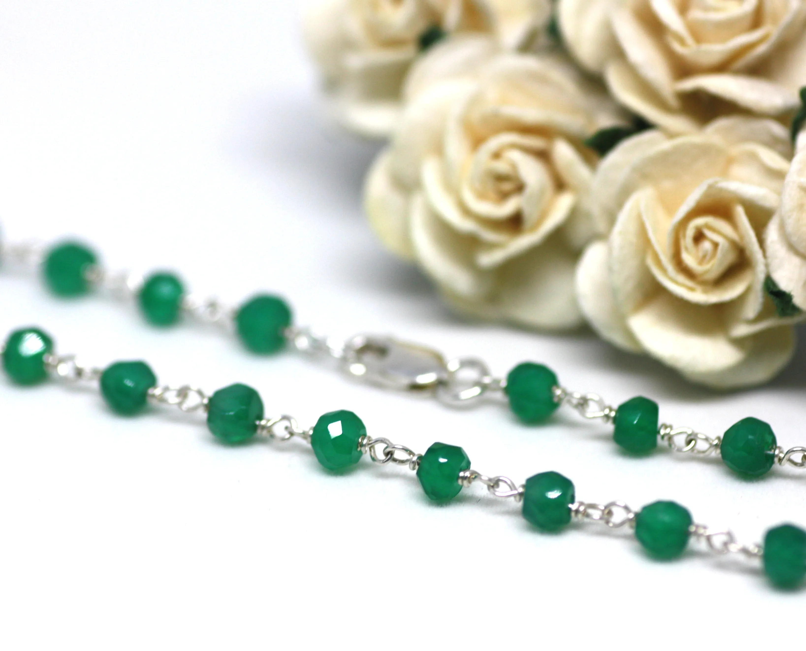 Green Onyx Bracelet in Wire Wrapped Silver