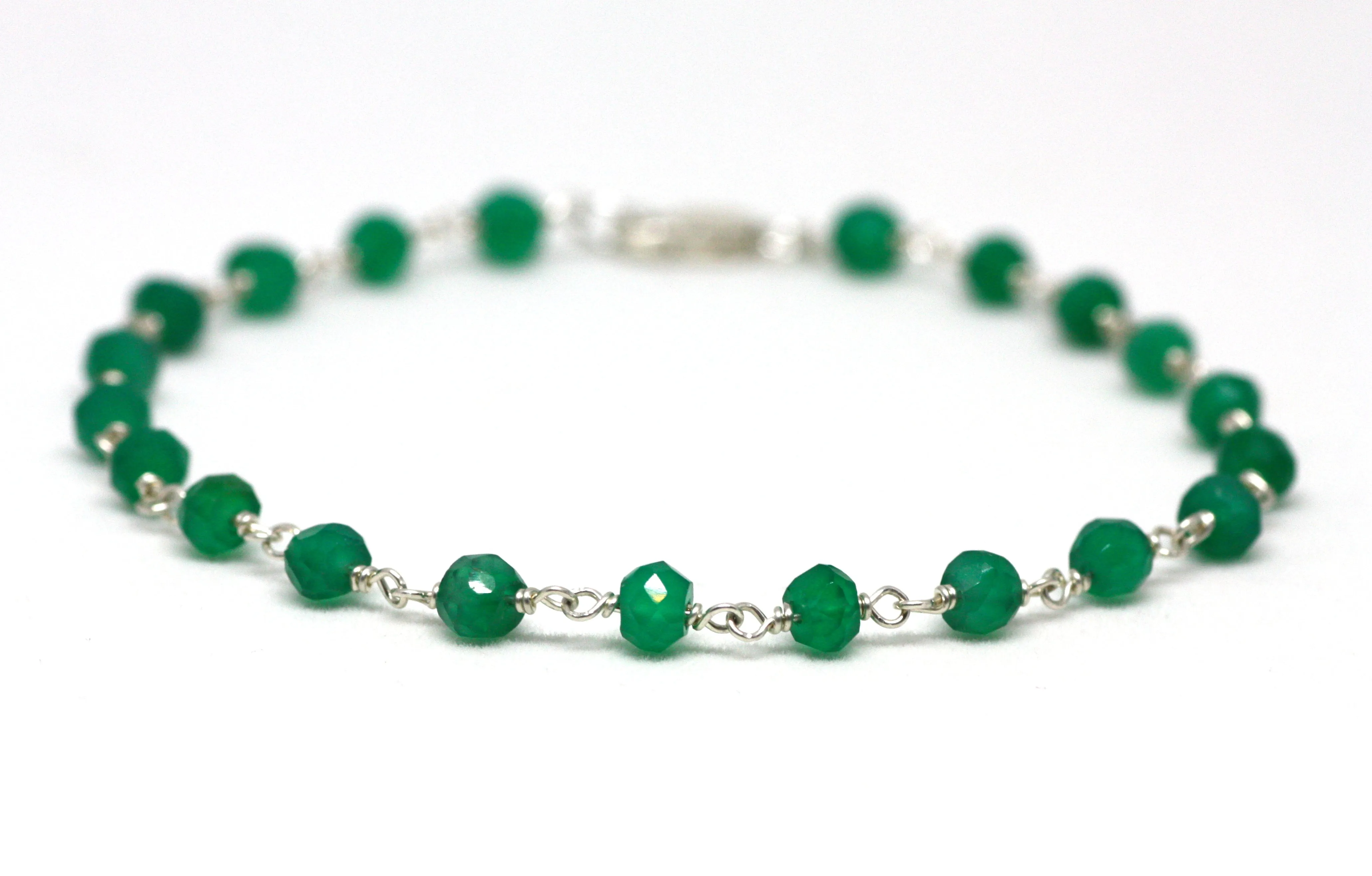 Green Onyx Bracelet in Wire Wrapped Silver