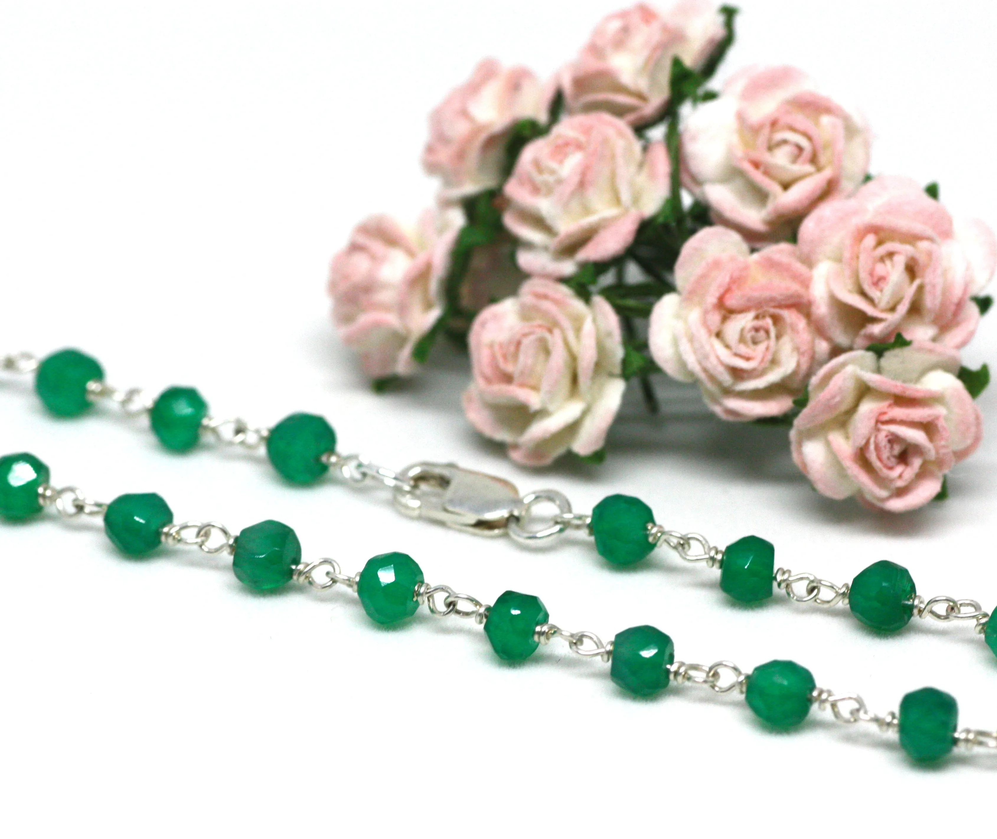 Green Onyx Bracelet in Wire Wrapped Silver