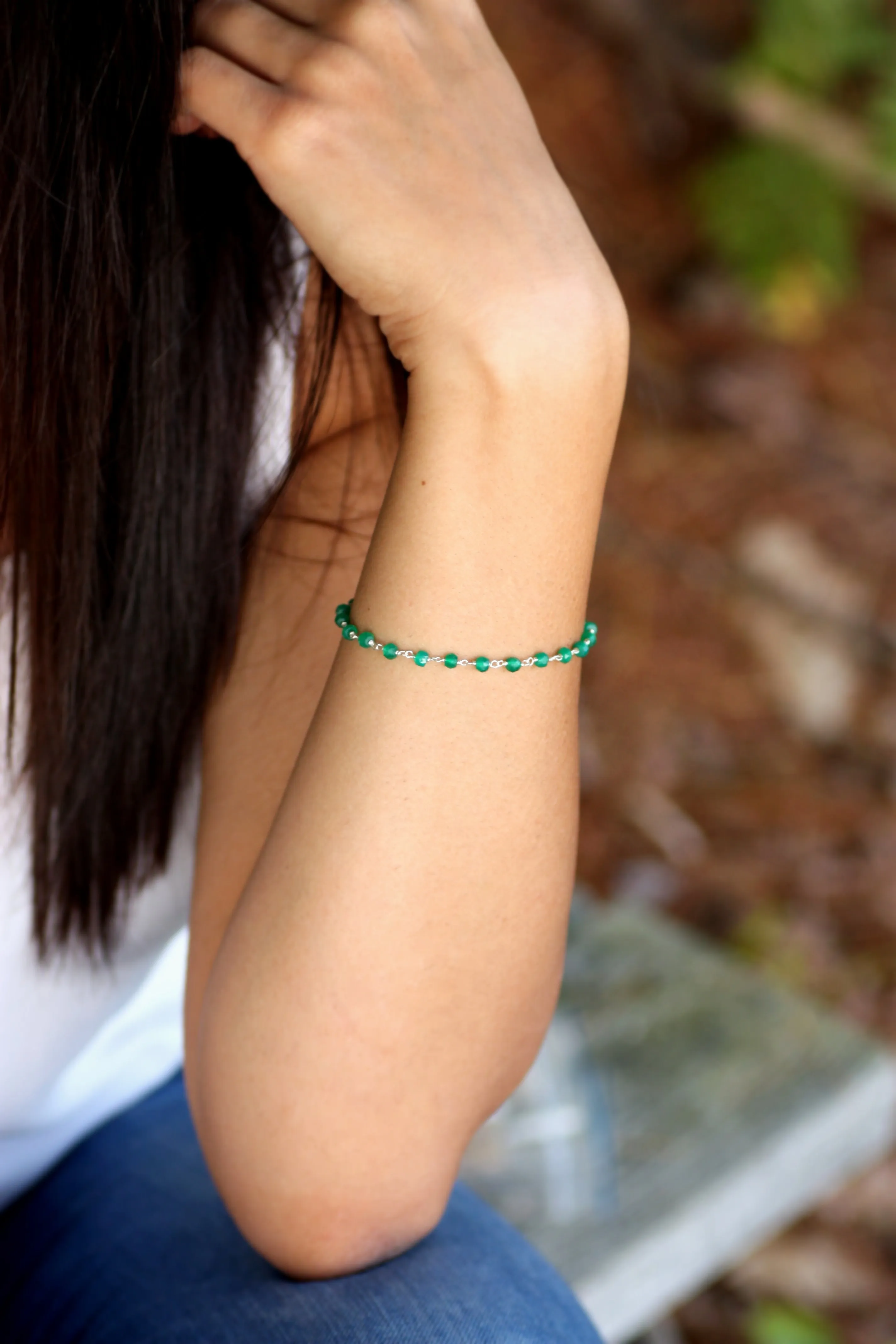 Green Onyx Bracelet in Wire Wrapped Silver