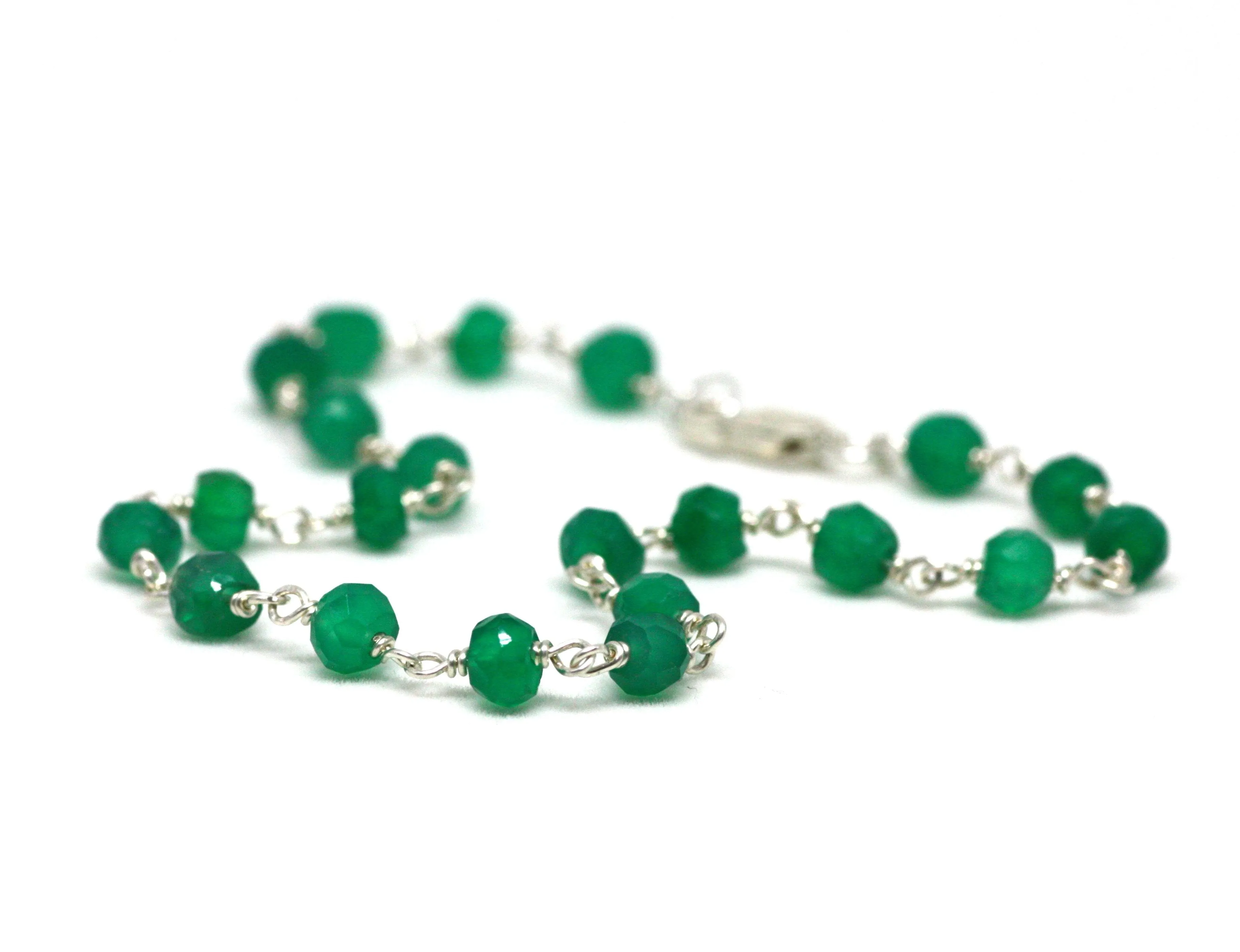 Green Onyx Bracelet in Wire Wrapped Silver