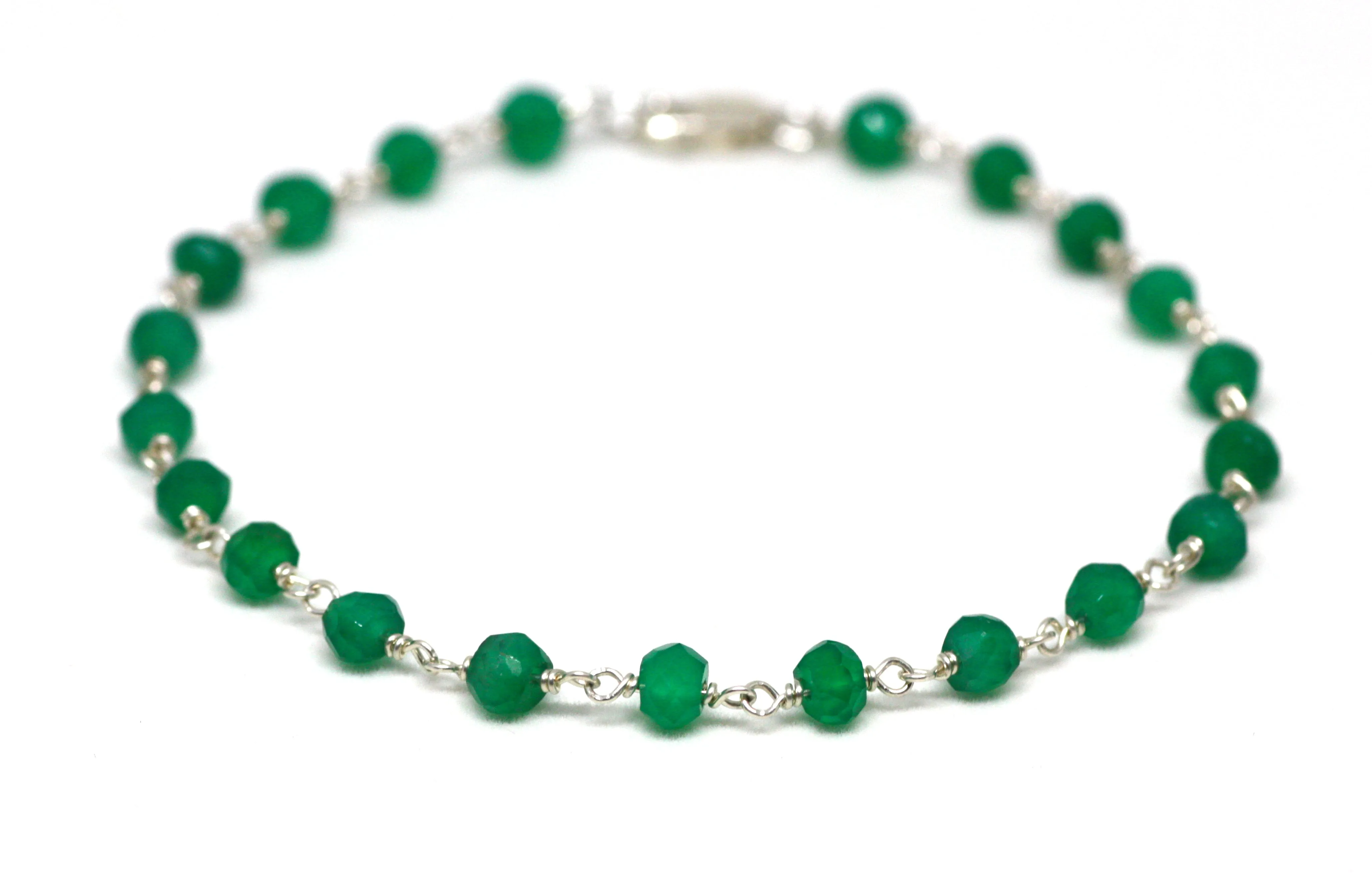 Green Onyx Bracelet in Wire Wrapped Silver