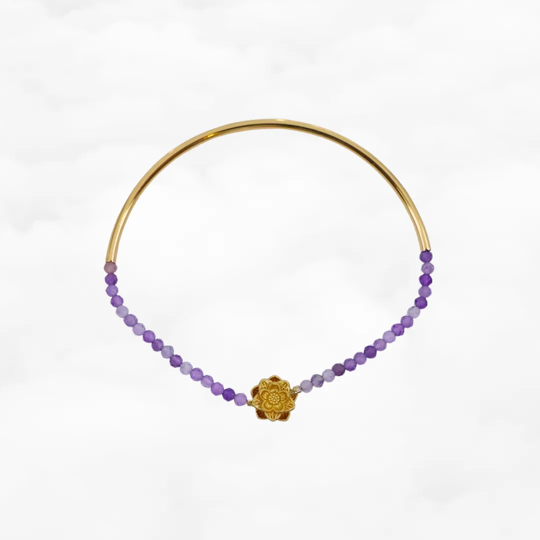 Half Bangle Lotus Amethyst Bracelet