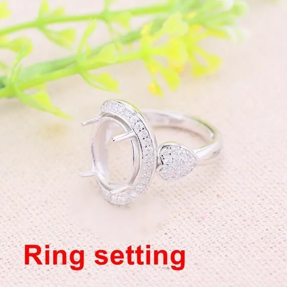 Halo Ring Setting Blank 10x12mm 925 Sterling Silver CZ Semi Mount for Oval Faceted Cabochon Stone 4 Prongs Adjustable Wholesale Available