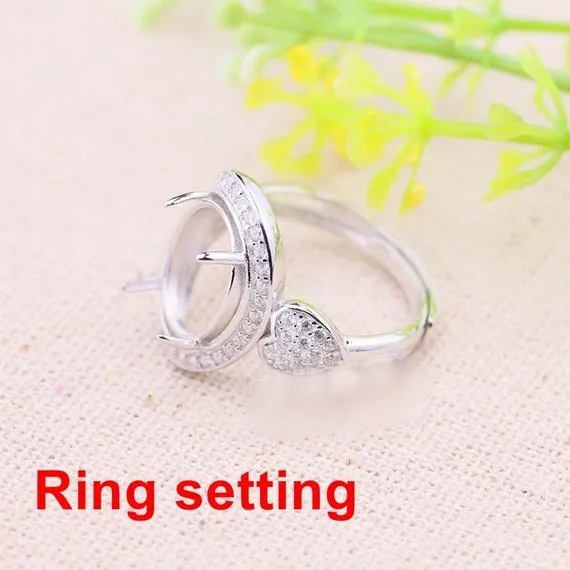 Halo Ring Setting Blank 10x12mm 925 Sterling Silver CZ Semi Mount for Oval Faceted Cabochon Stone 4 Prongs Adjustable Wholesale Available