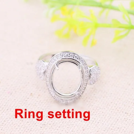 Halo Ring Setting Blank 10x12mm 925 Sterling Silver CZ Semi Mount for Oval Faceted Cabochon Stone 4 Prongs Adjustable Wholesale Available